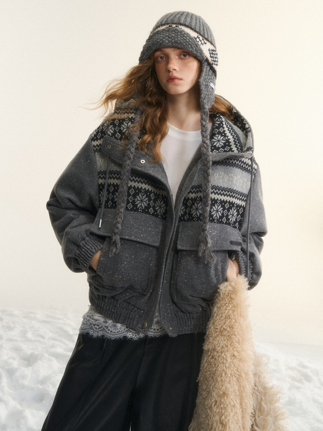 AsGony ASG25527 90 white duck down wool Fel Island hooded down jacket