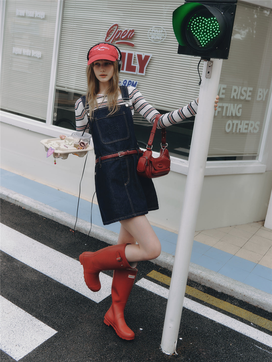 Asgony ASG26513 Striped One-Shoulder Long-Sleeve Knit Top