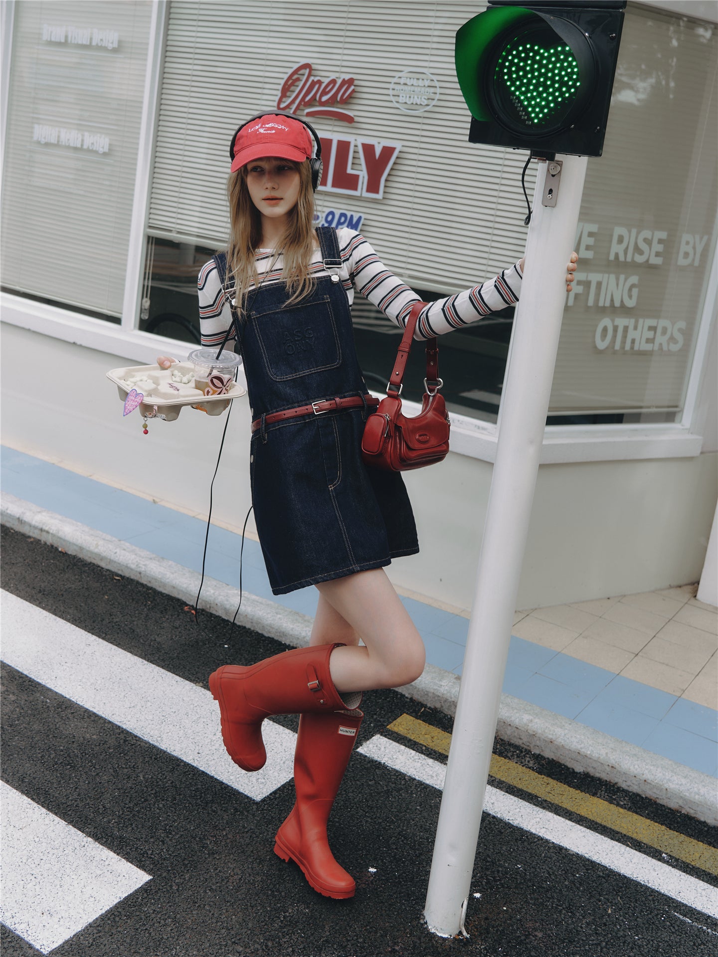 Asgony ASG26513 Striped One-Shoulder Long-Sleeve Knit Top