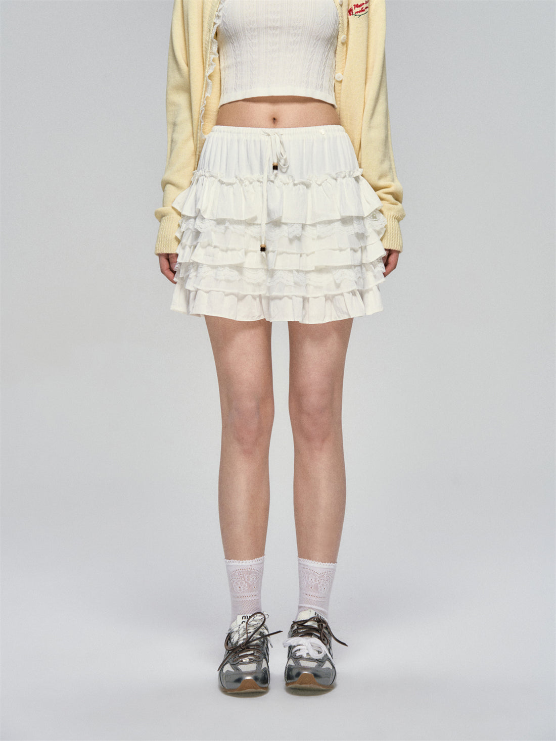 AsGony ASG25085 Lace contrasting tiered skirt