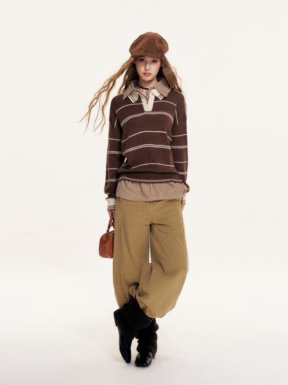 16DEWS 16D25380 Polo collar fake two-piece pullover sweater