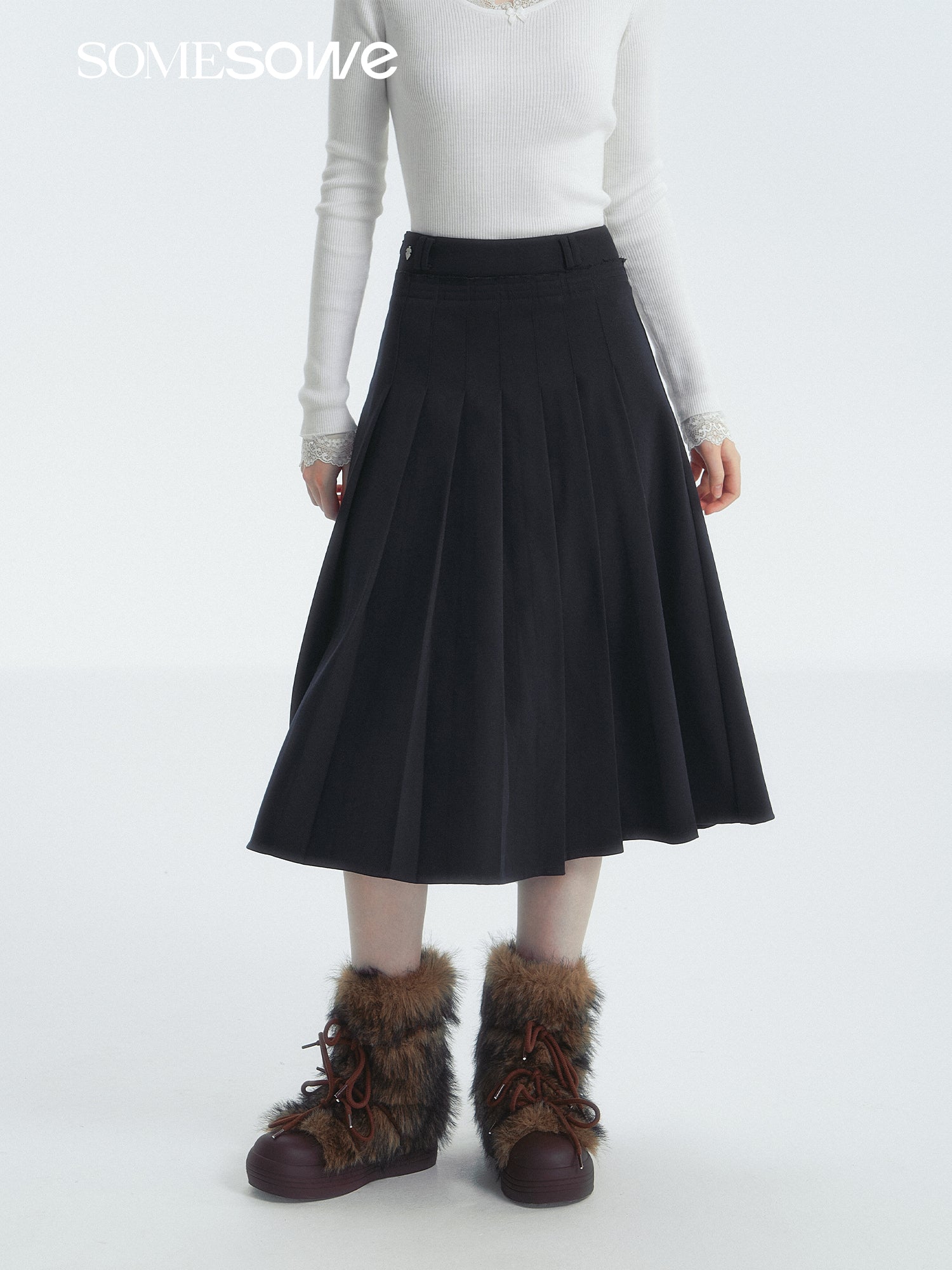 SOMESOWE S2407302 Long pleated preppy skirt