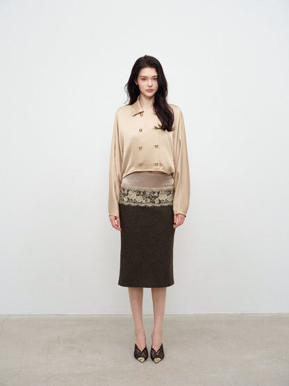 NONCESTNON N378 Lace Panelled Midi Skirt