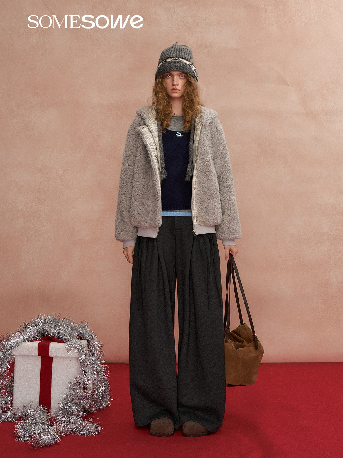 SOMESOWE S2508305 Warm lamb double sided hooded jacket