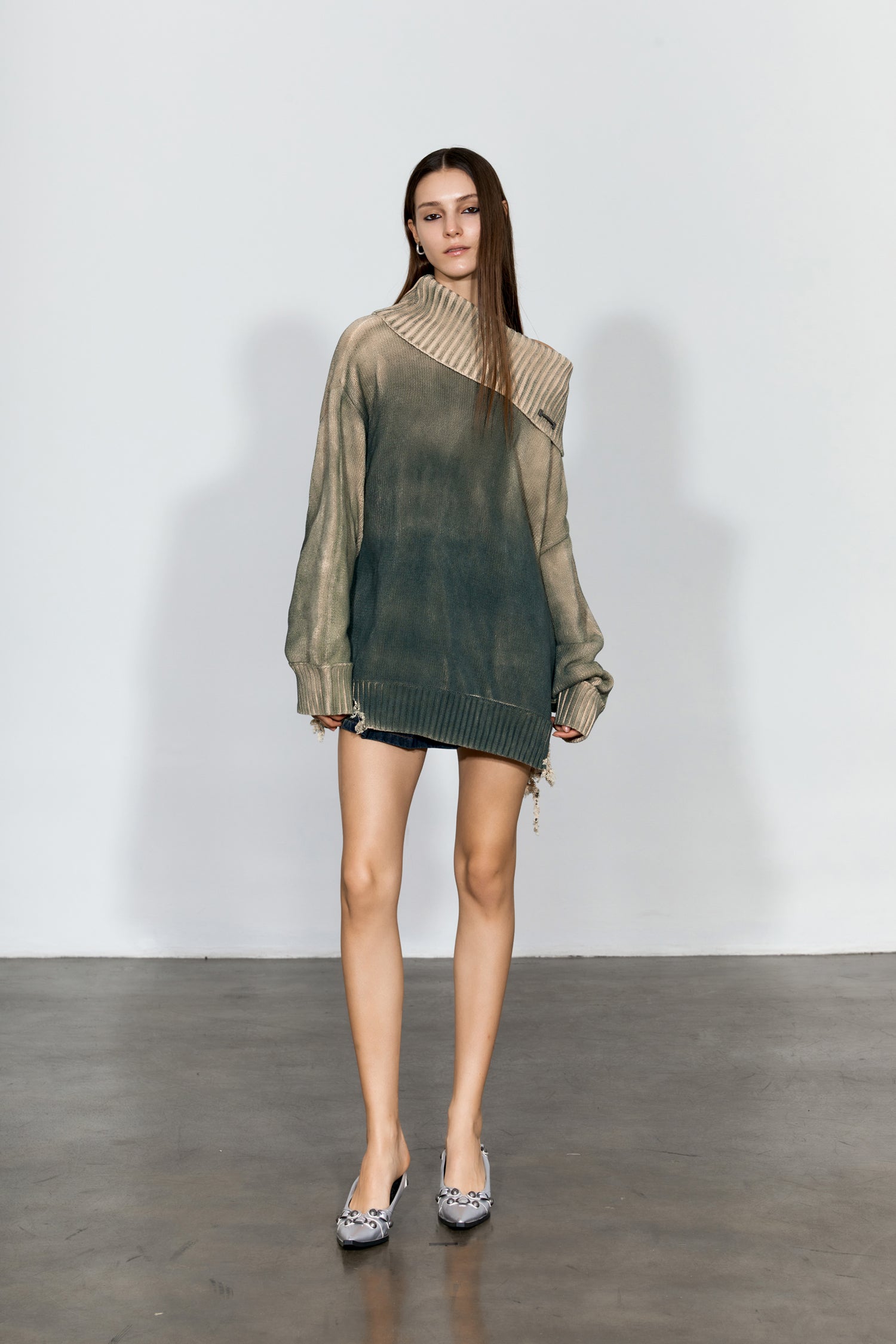 YJ1NGZYZJ Distressed Oversized Sweater In Green