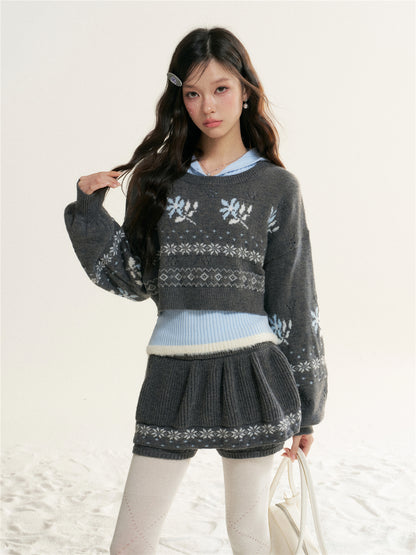 16DEWS 16D25545&amp;16D25546&amp;16D25547 Fel Island Jacquard Knitted Round Neck Hooded Sweater Set