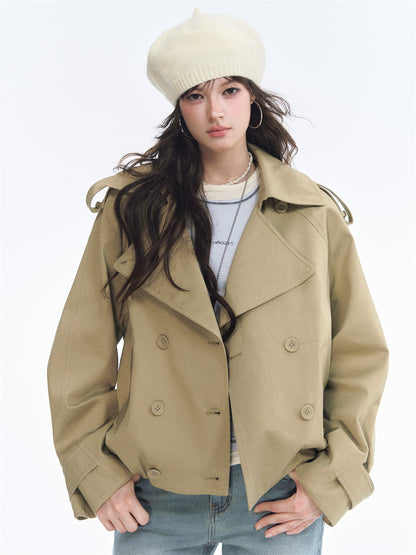 Asgony ASG26553 Tulip Stand Collar Double-Breasted Trench Coat