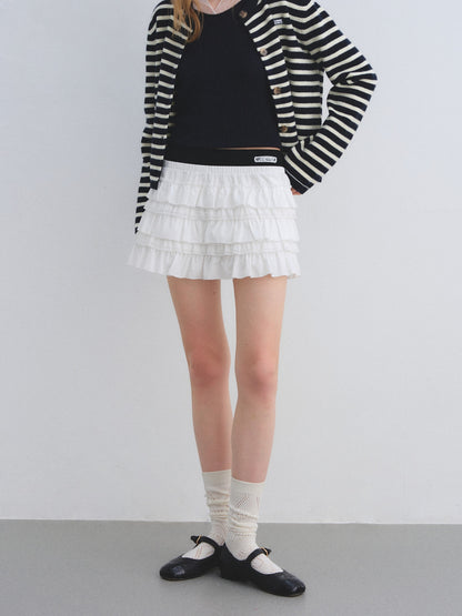 AsGony ASG25678&amp;ASG25672 Wool round neck striped knitted cardigan + skirt set