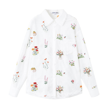 SOMESOWE S2609059&amp;S2609060 Flower embroidery lace patchwork shirt + skirt