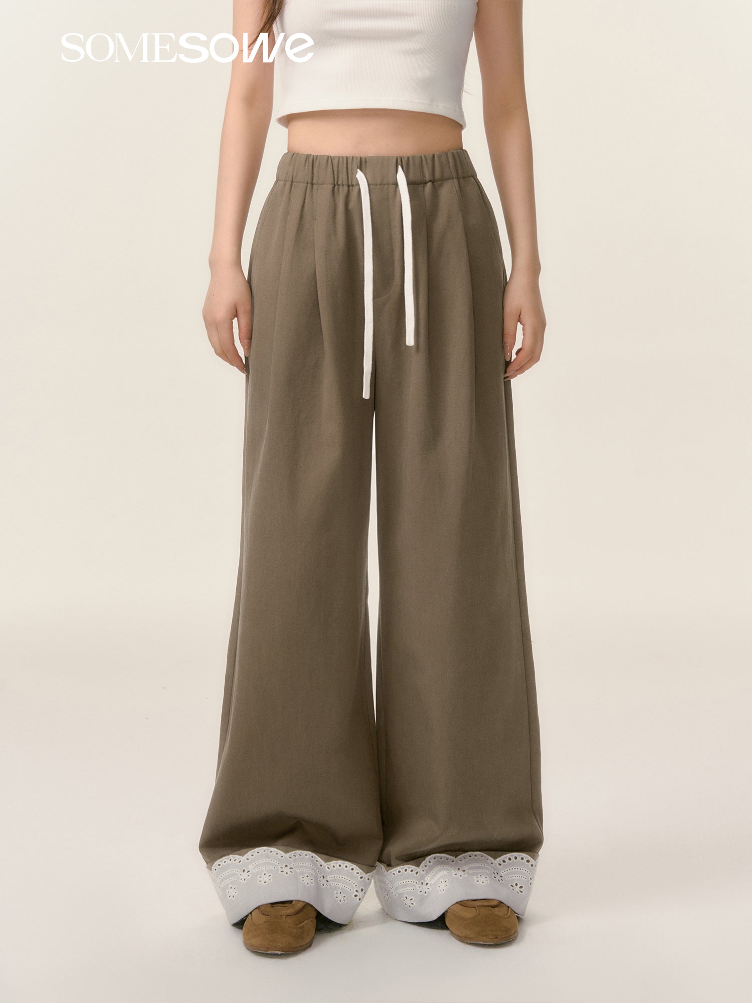 SOMESOWE [Star Style] S2508027 Lace patchwork casual pants
