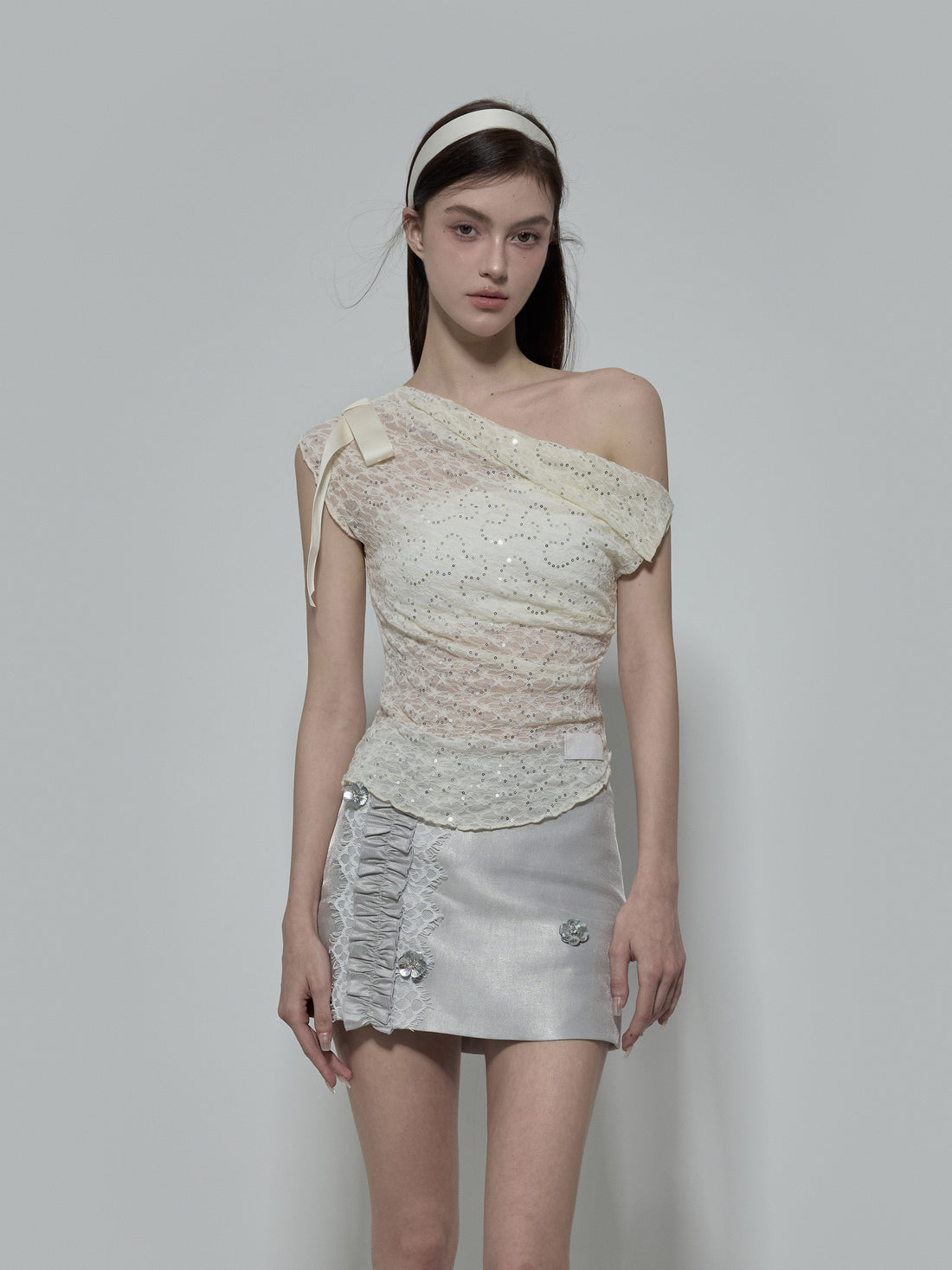 NOMEANSNO Satin Ruffled Hem Beaded Skirt