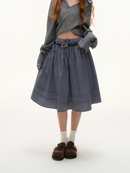 AsGony ASG25413 Plaid pleated midi skirt