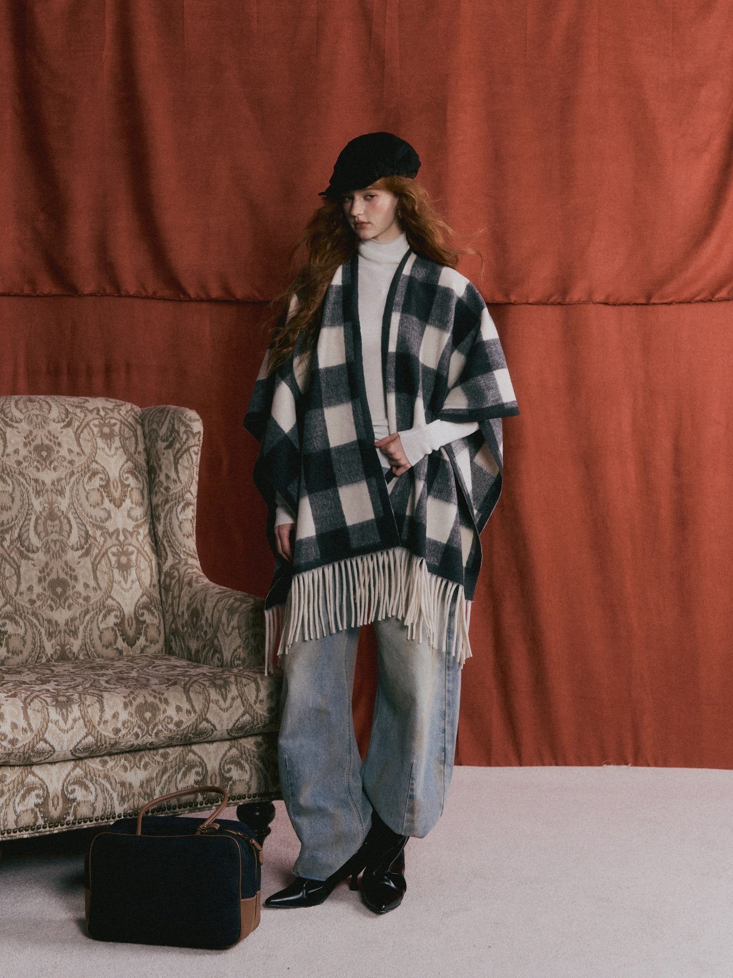 AsGony ASG25517 Versatile plaid cape shawl