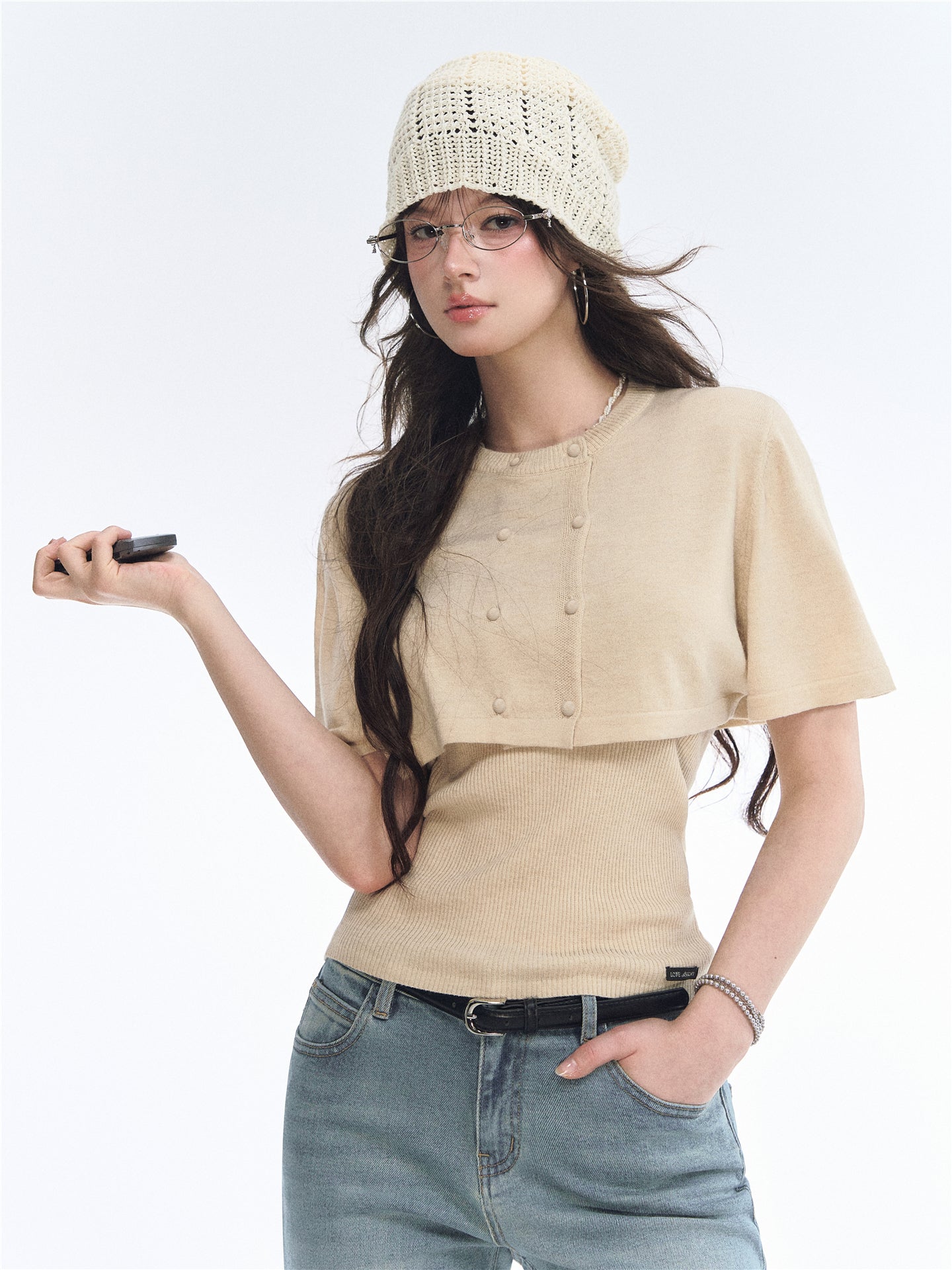Asgony ASG26552 Two-Piece Cape Knit Cardigan