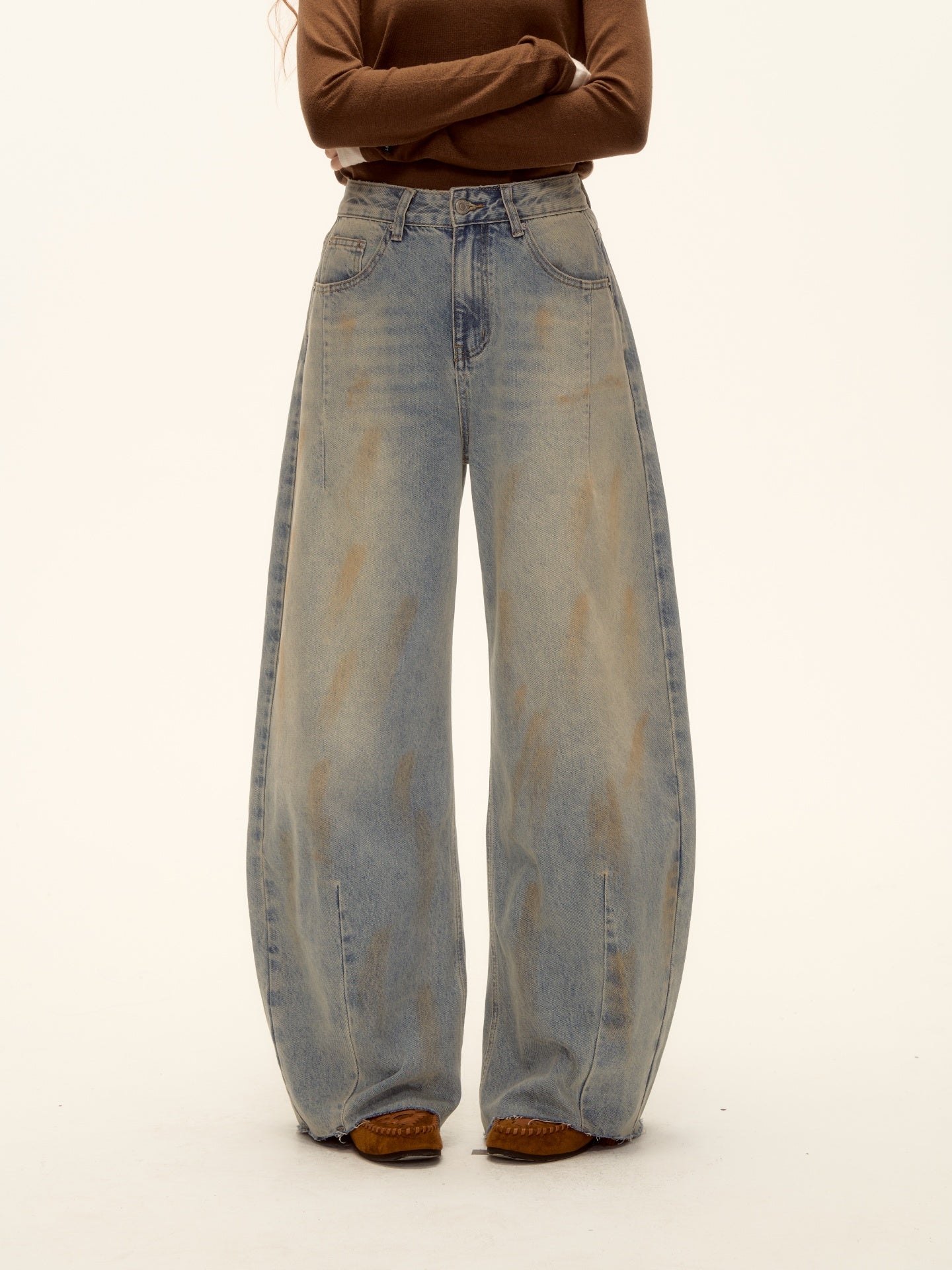 AsGony ASG25462 Pattern curved knife jeans