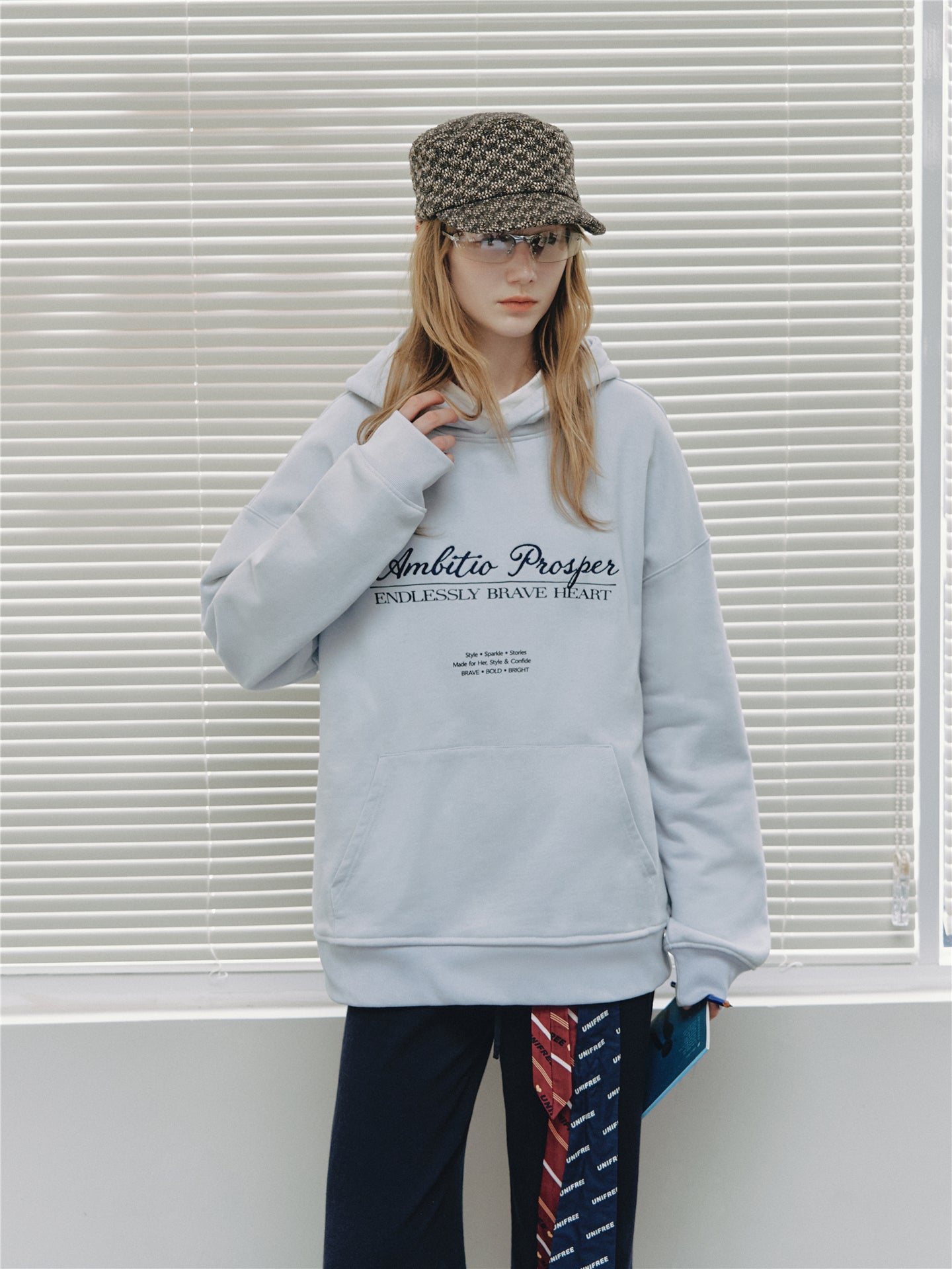 Asgony ASG26537 Cotton Hooded Embroidered Pullover Sweatshirt