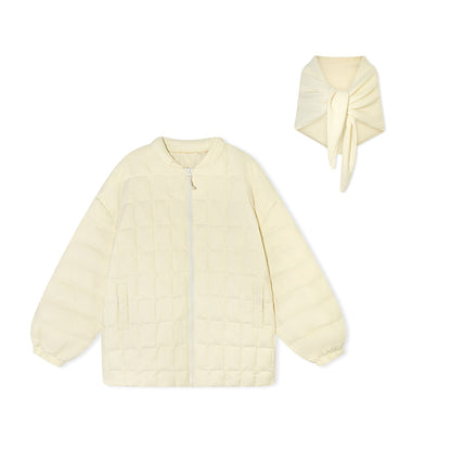 16DEWS 16D25533 White duck down mid length checkered down jacket