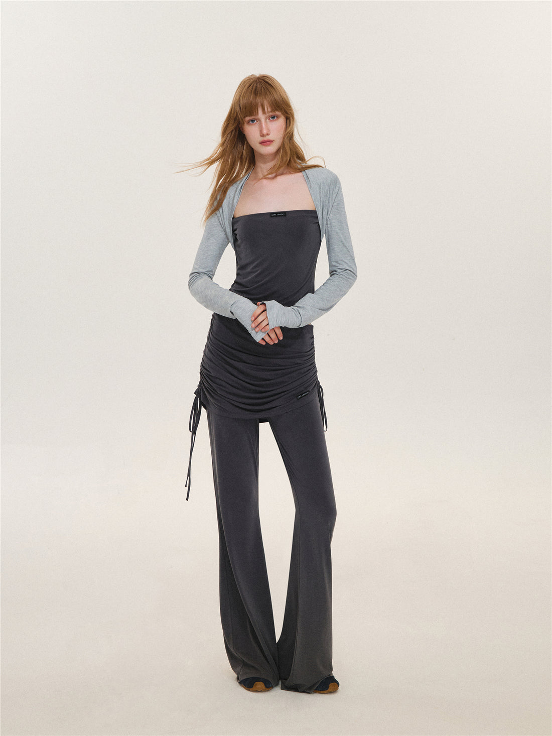 Asgony ASG26573 &amp; ASG26574 Faux Layered Long-Sleeve Top &amp; Flared Trousers with Overskirt