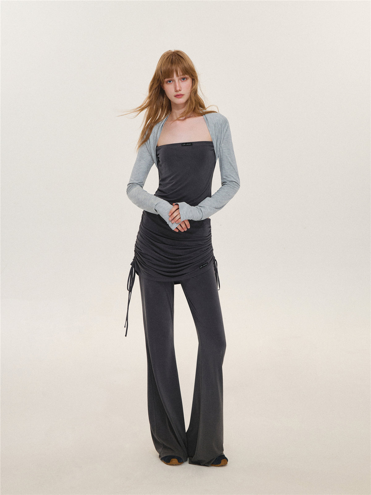 Asgony ASG26573 &amp; ASG26574 Faux Layered Long-Sleeve Top &amp; Flared Trousers with Overskirt