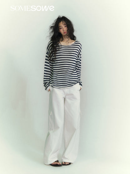 SOMESOWE S2609072 Striped one collar long sleeved top