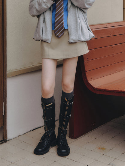 Asgony ASG26550 Minimal Belted A-Line Mini Skirt