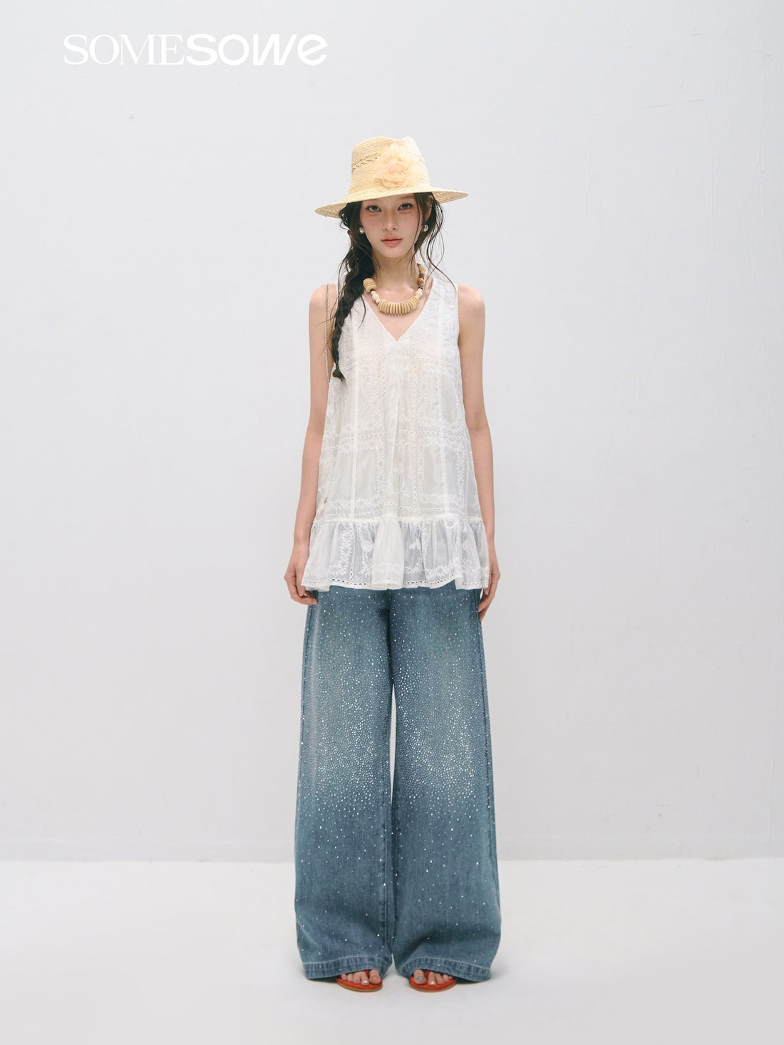 SOMESOWE S2509031 Embroidered ruffle edge dress