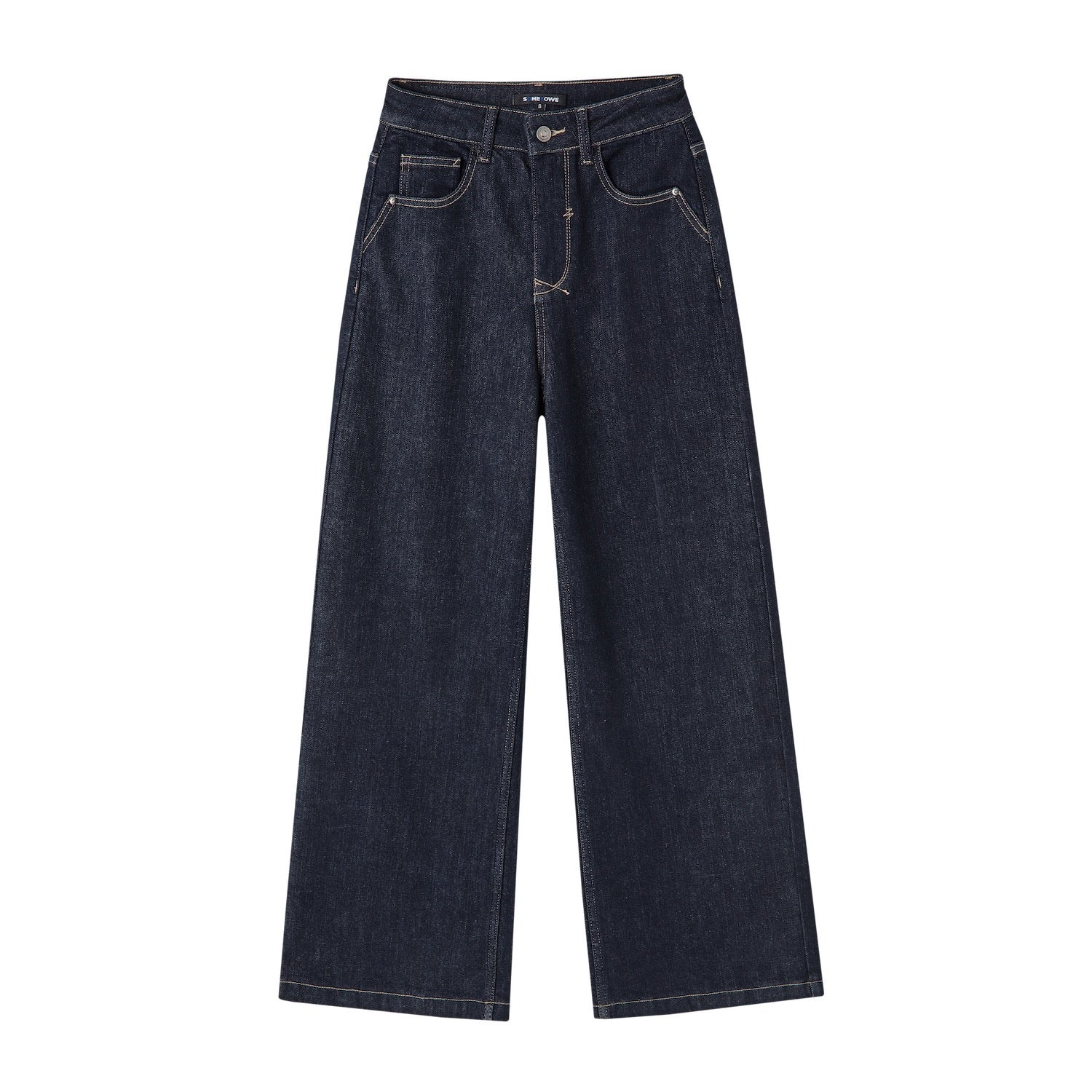 SOMESOWE S2508315 Elastic straight-leg solid color fleece jeans