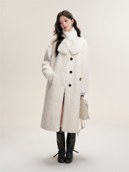 16DEWS 16D25467 Imitation fur integrated lamb wool long jacket (with scarf)