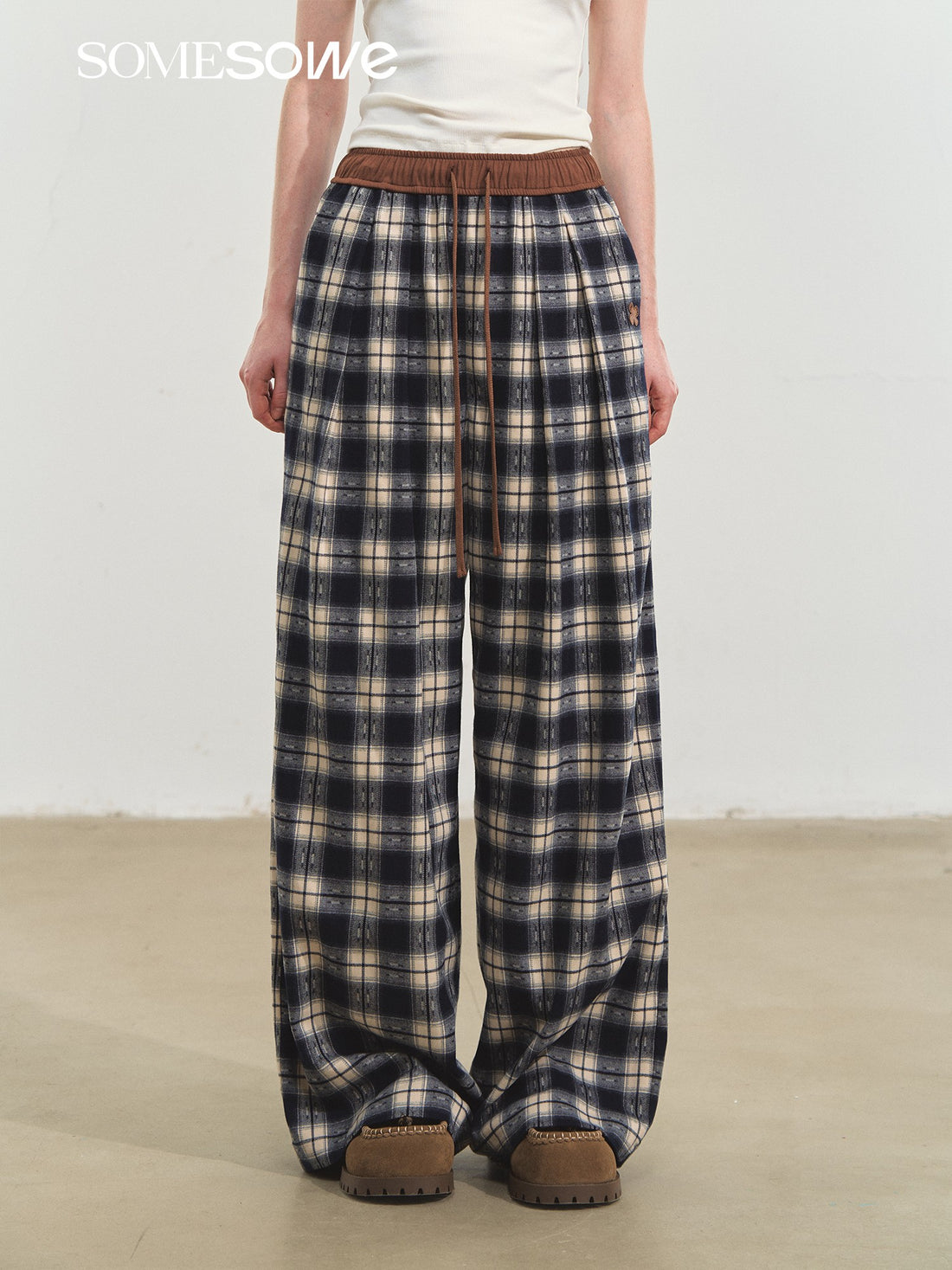 SOMESOWE S2508220 Lazy plaid wide leg casual pants