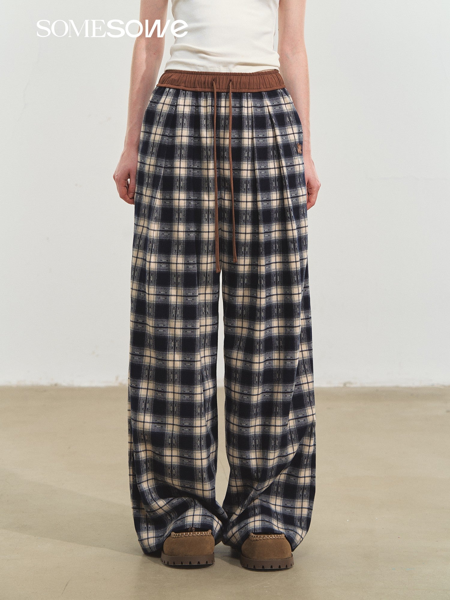 SOMESOWE S2508220 Lazy plaid wide leg casual pants