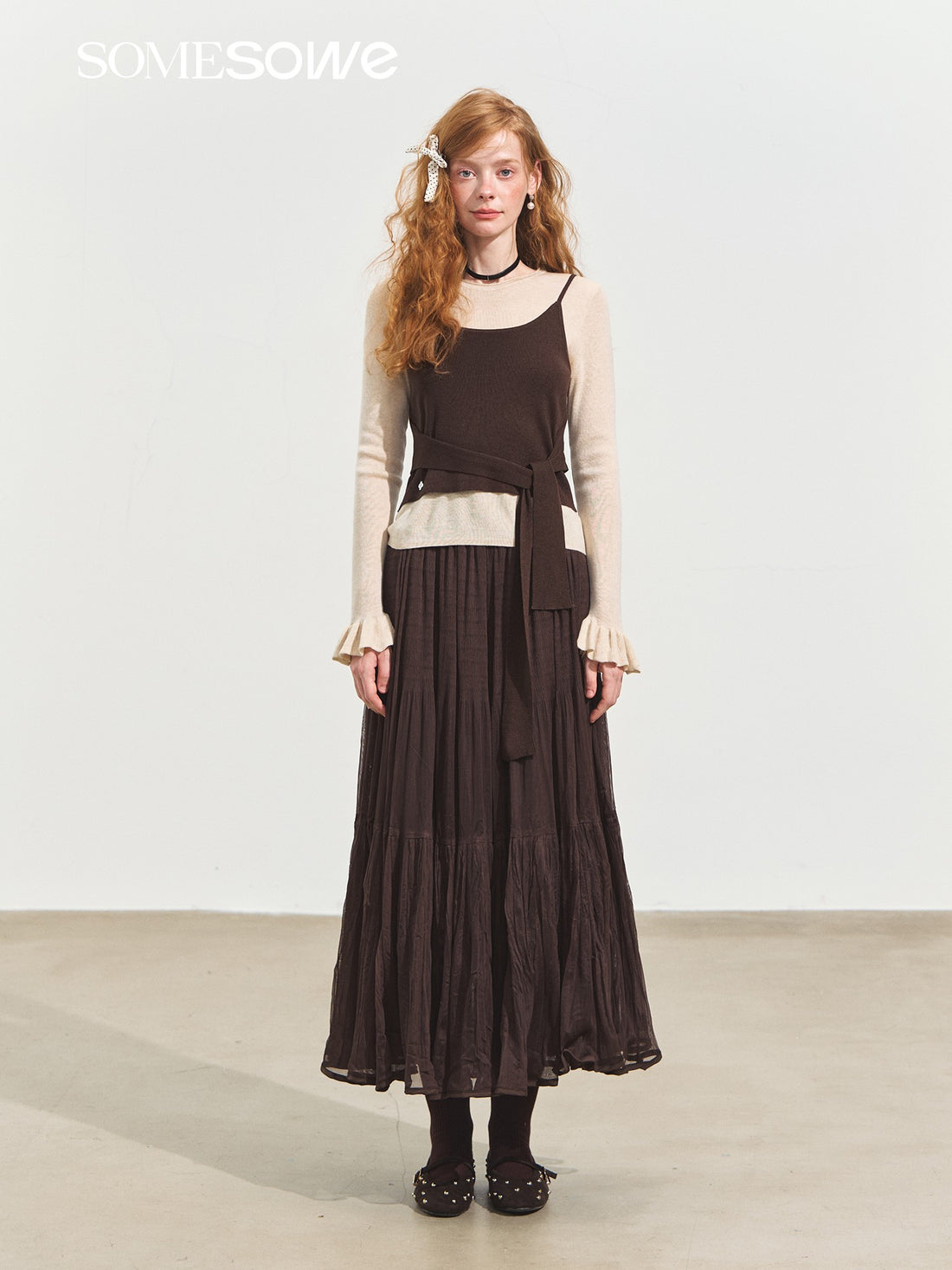 SOMESOWE S2508249 Fake two piece contrasting round neck sweater