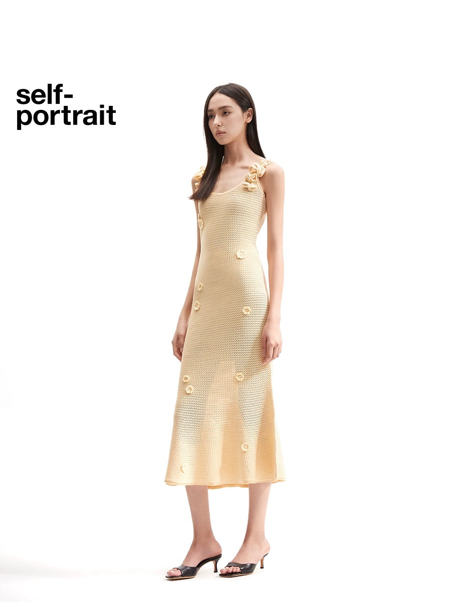 Self-Portrait YELLOW KNIT MIDI DRESS