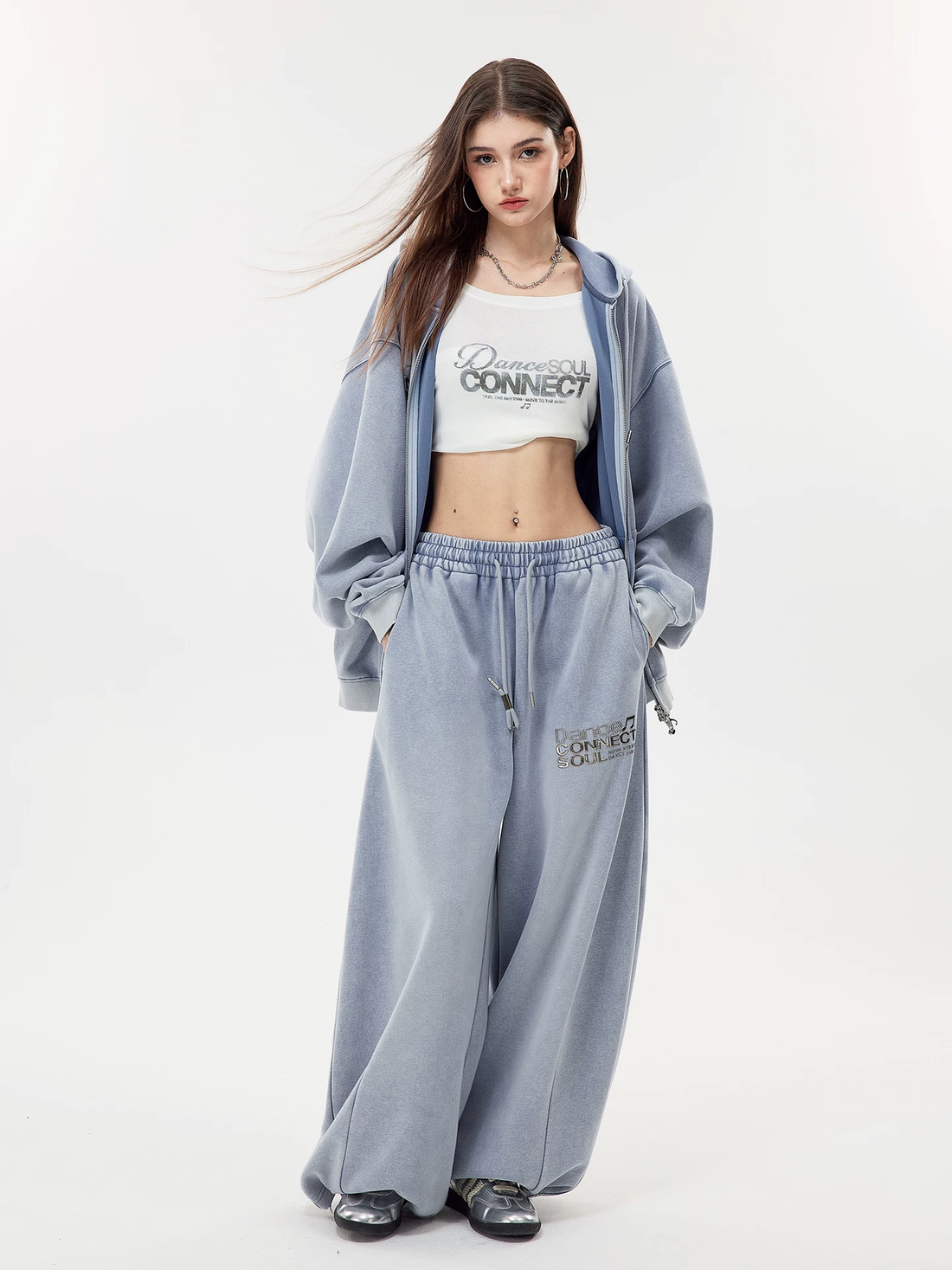 Nova Street Oversized Two-Way Zipper Hoodie Set(2color)