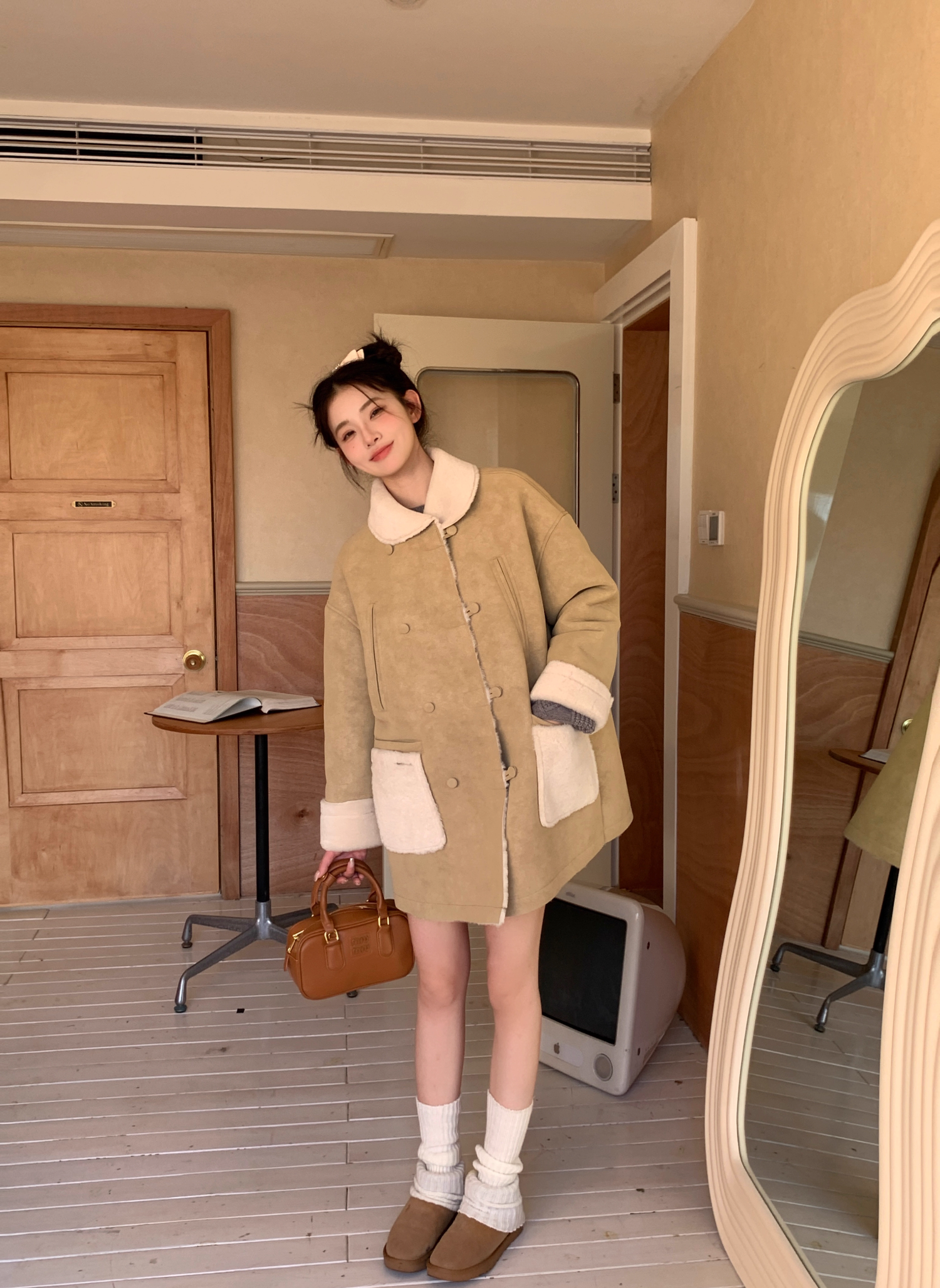 Momonana Light Brown Loose Lapel Coat