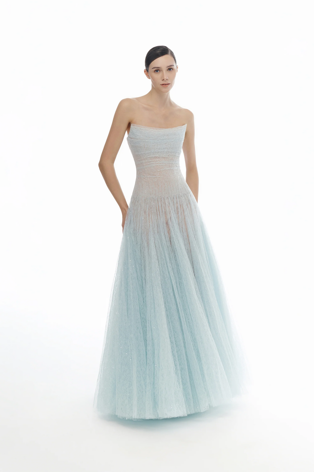 Montsand Draped Lace Maxi Dress-Blue