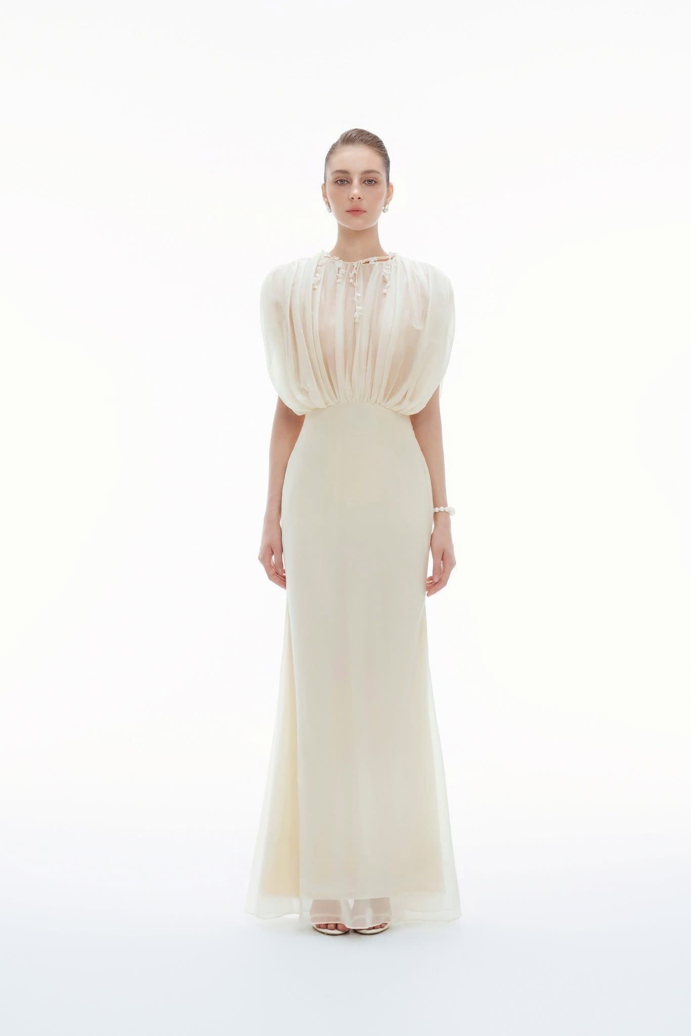 BYDENIO Clio Sheer Ruched Midi Dress