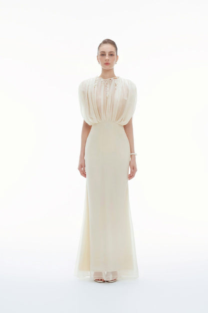 BYDENIO Clio Sheer Ruched Midi Dress