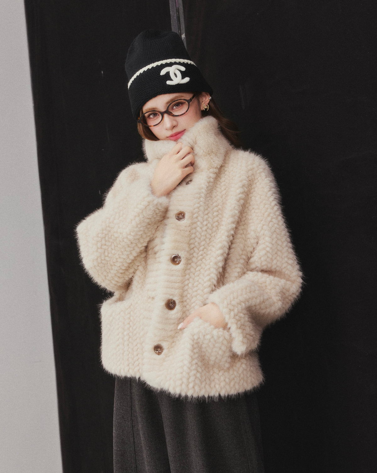 OTEBANBASS Ote260916 Woven Faux Mink Shearling Coat