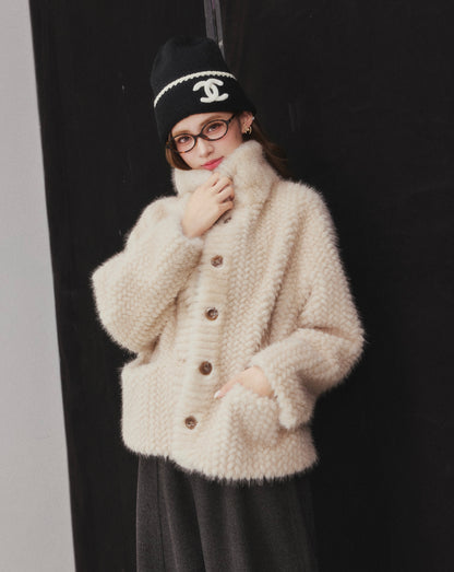 OTEBANBASS Ote260916 Woven Faux Mink Shearling Coat