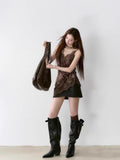 VIA PITTI V24DTP089 Lace Brown Dress(2color)