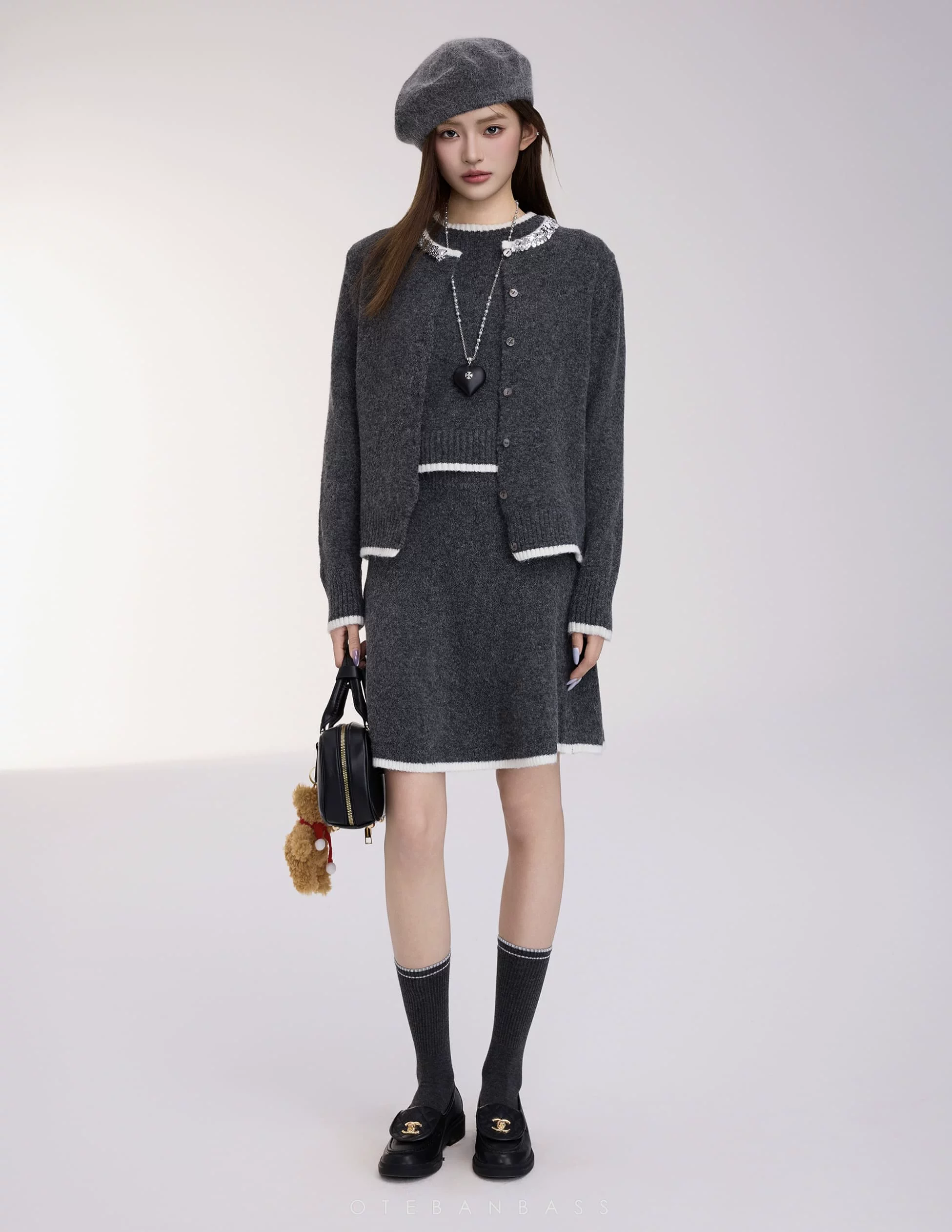 OTEBANBASS Grey Knit Three-Piece Outfit Set