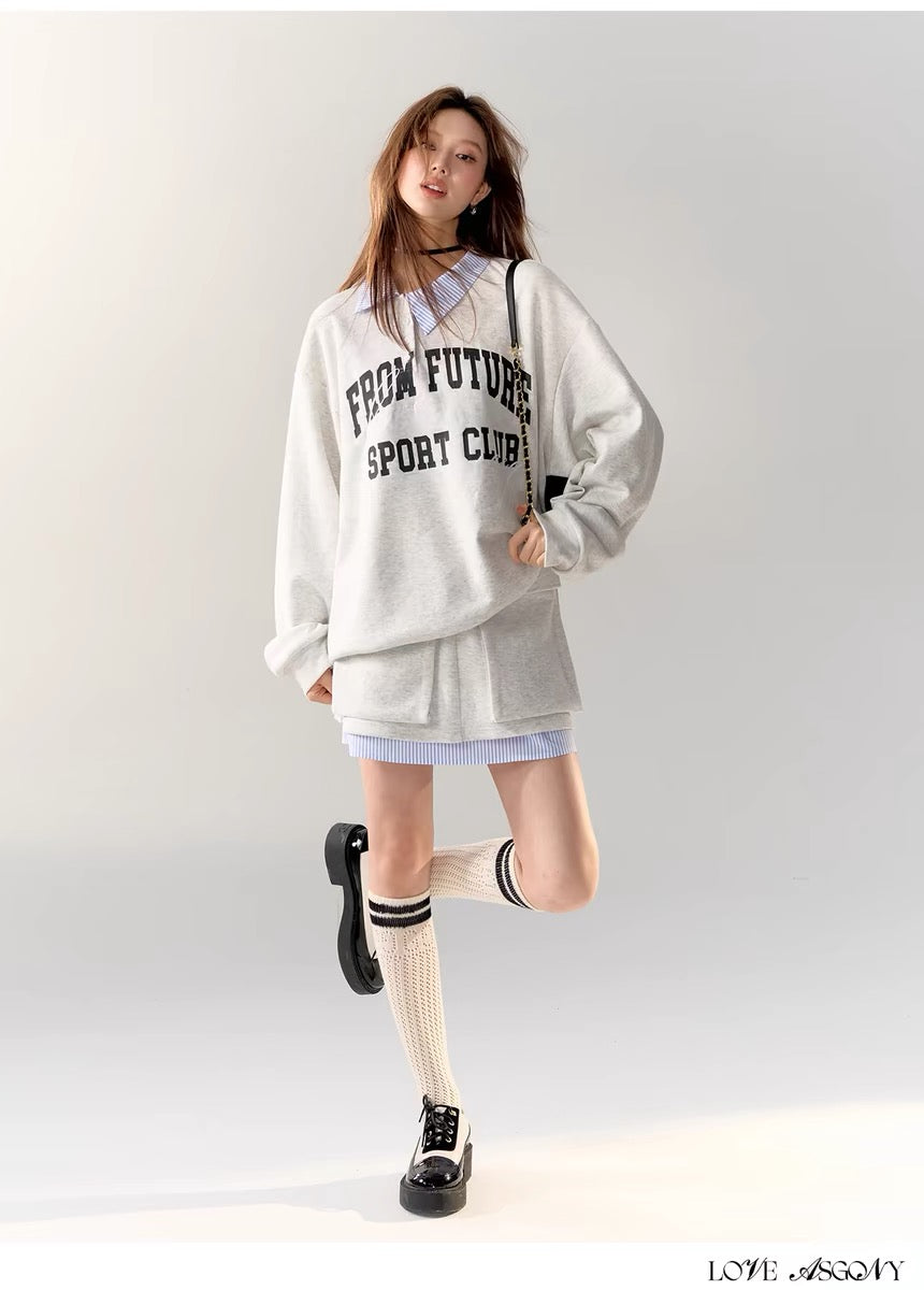 AsGony Mock Two-piece Hoodie Set(2color)