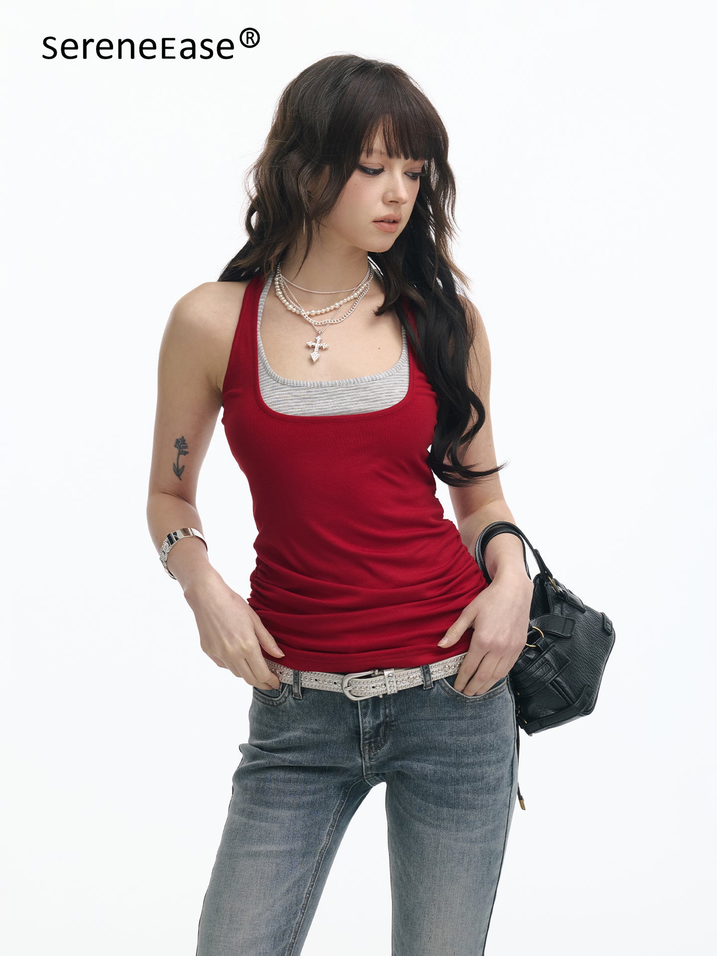 Serene Ease U collar fake two-piece spliced vest