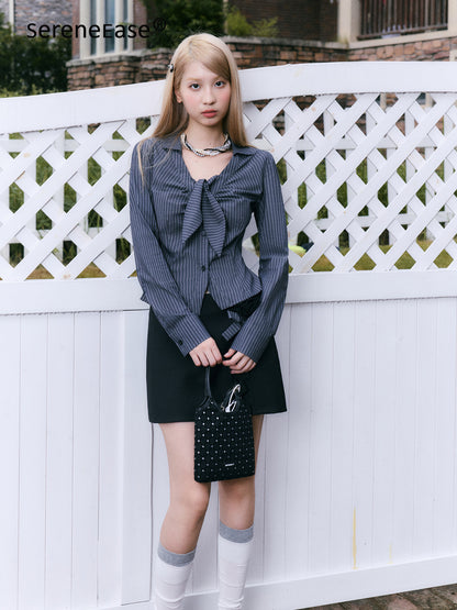 Serene Ease Rose striped shirt + skirt set