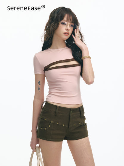 Serene Ease American retro contrasting T-shirt