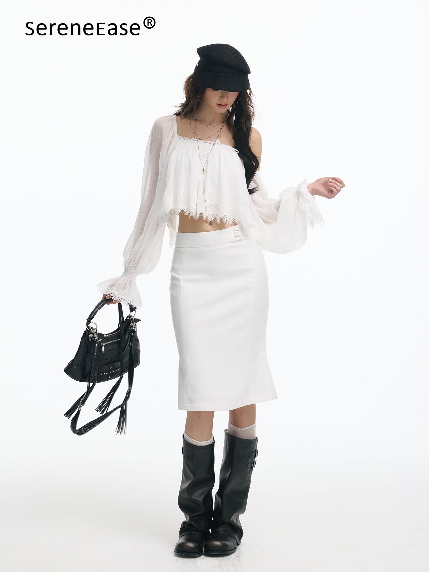 Serene Ease Off shoulder lace patchwork top