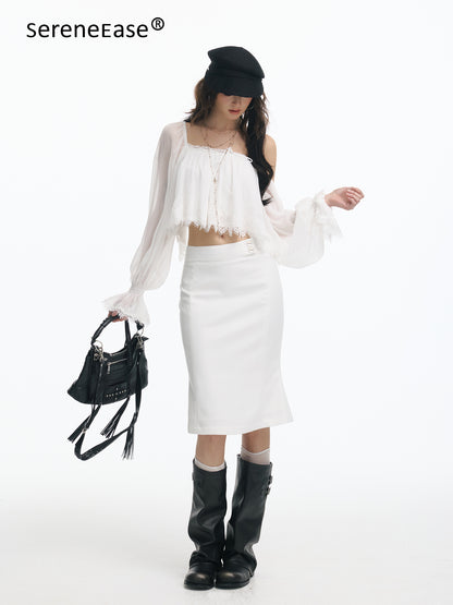 Serene Ease Off shoulder lace patchwork top