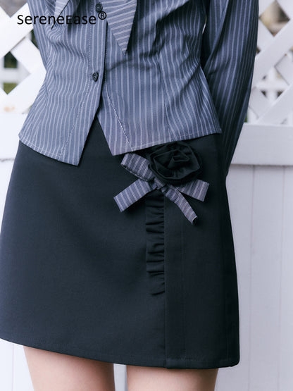 Serene Ease Rose striped shirt + skirt set