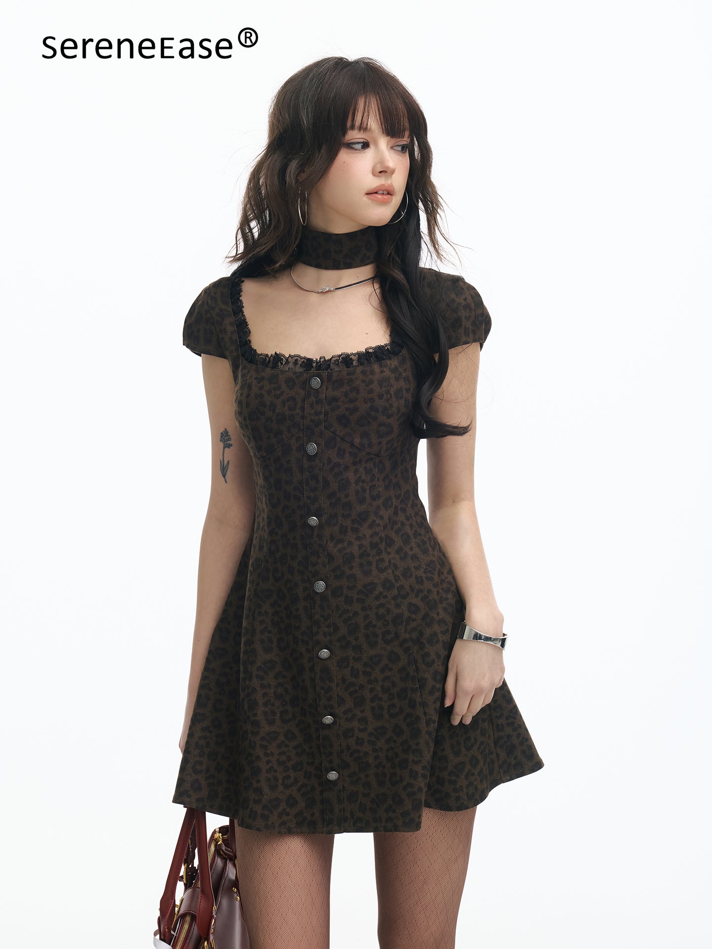 Serene Ease Retro high waisted slim leopard print dress