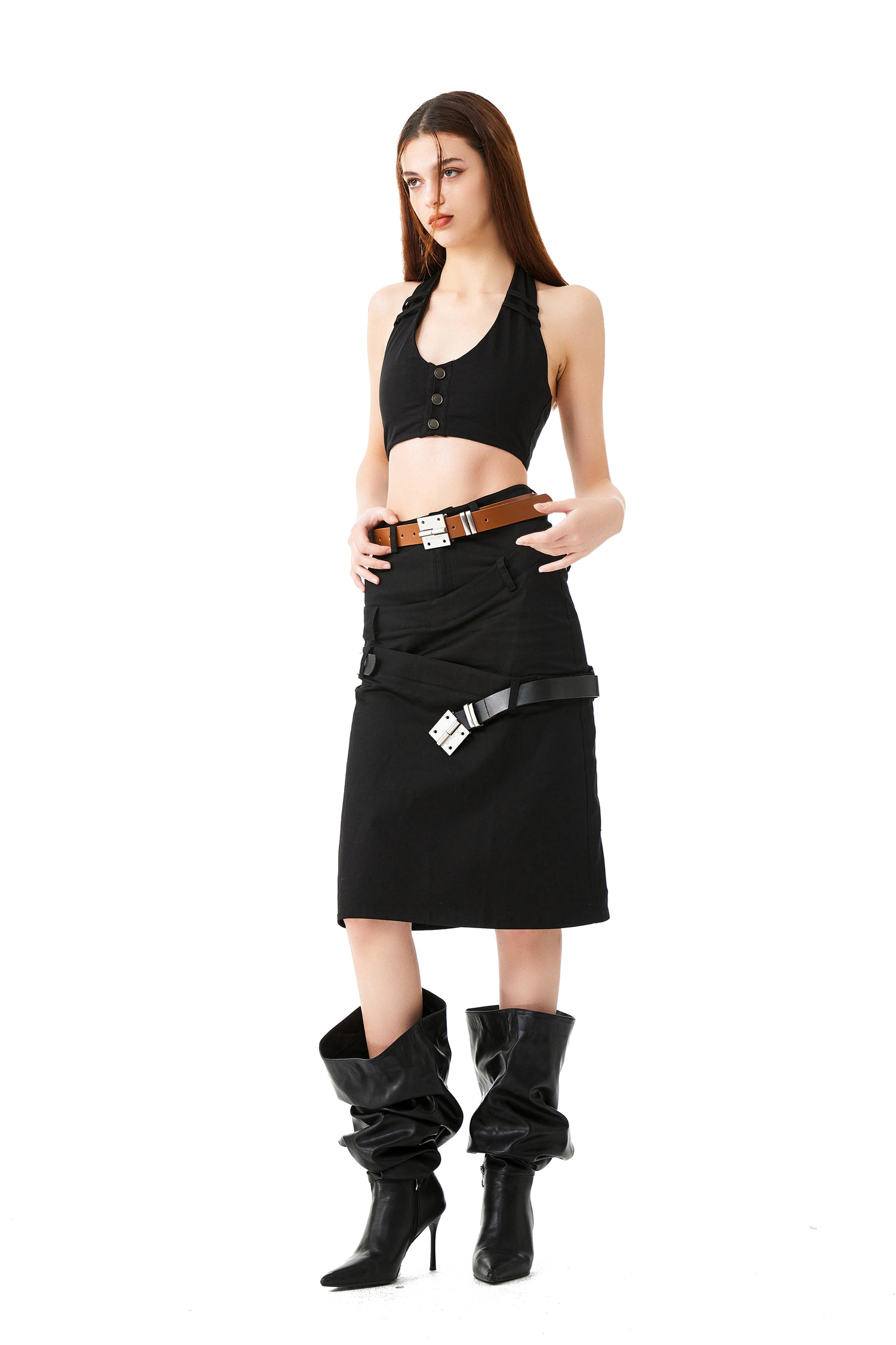 YJ1NGZYZJ TRIPLE-BELTS CARGO SKIRT